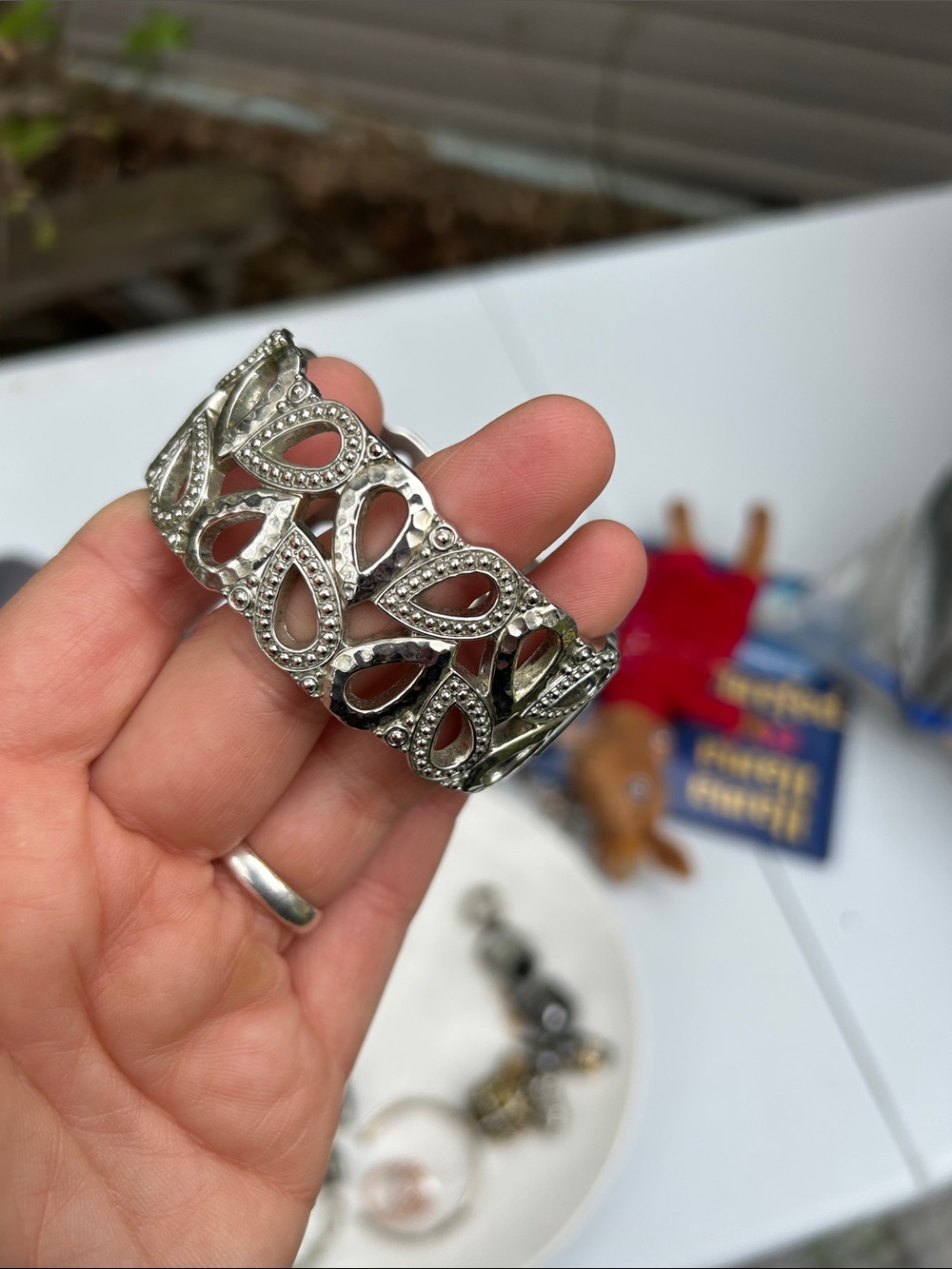 Silver Leaf Cutout Cuff Bracelet - Women Jewelry
